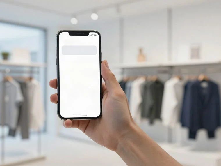Un smartphone affichant une notification, dans une boutique.